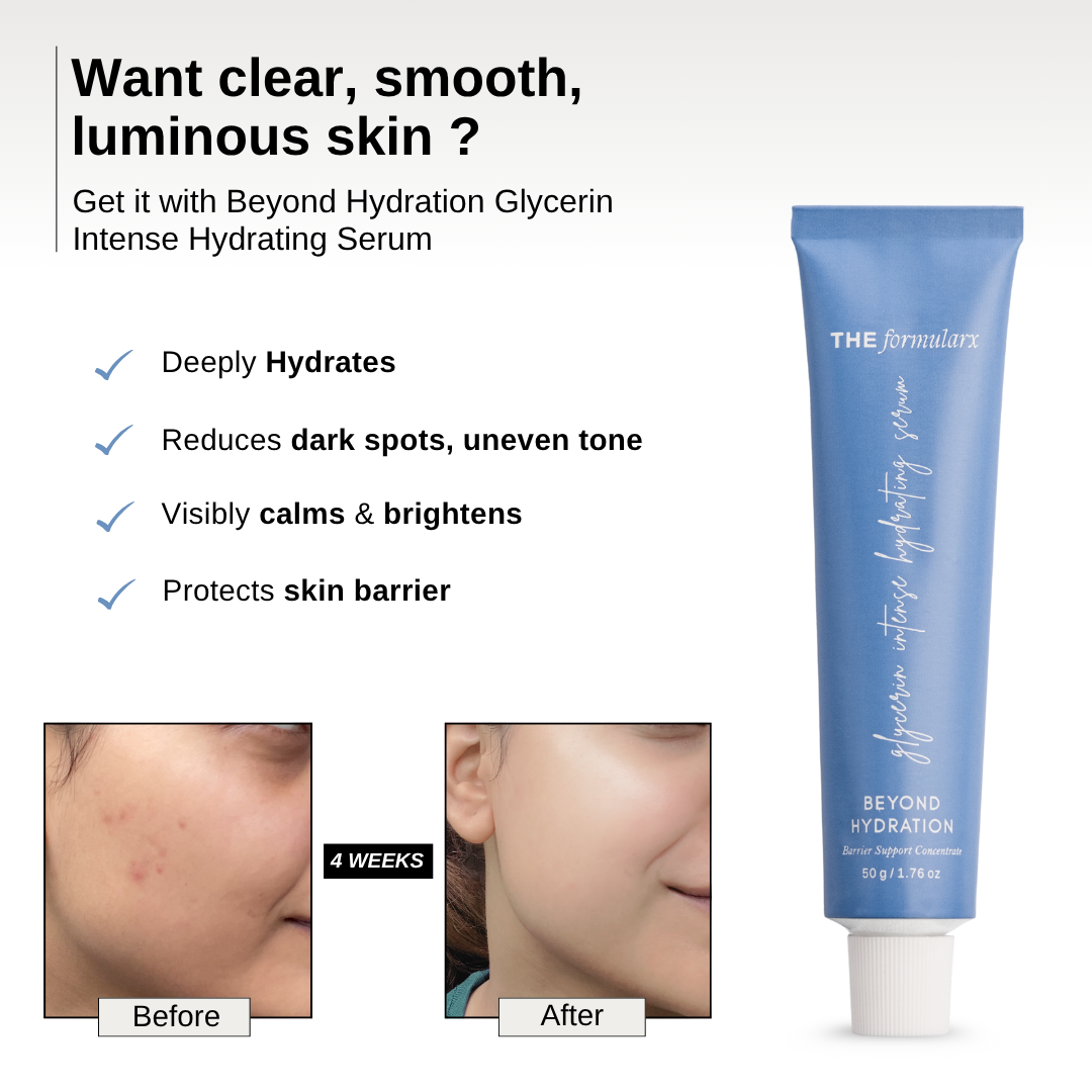 The Formularx Beyond Hydration Glycerin Intense Hydrating Serum hydrates, reduce dark spots, calms, brighten, and protect skin barrier