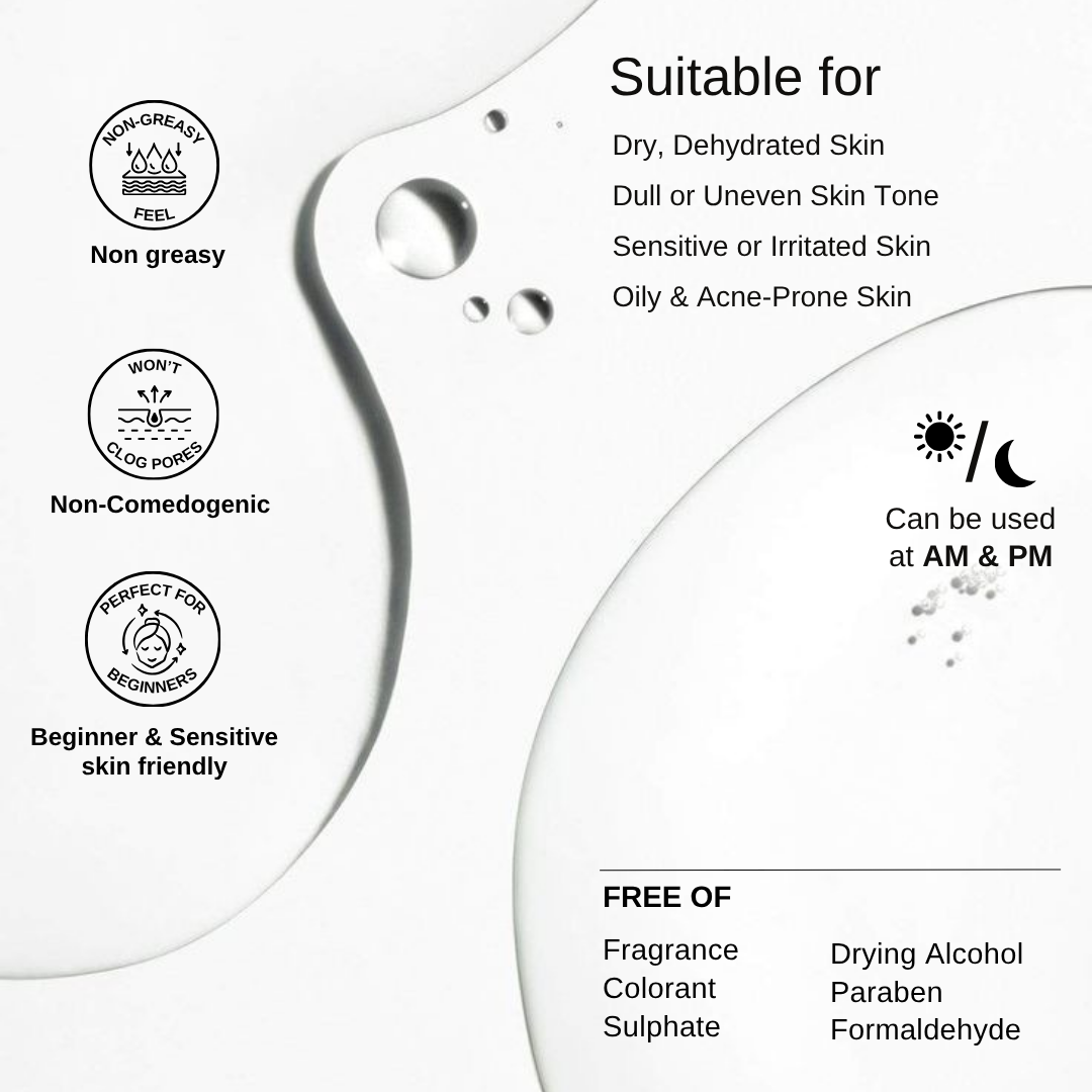 The Formularx Beyond Hydration Glycerin Intense Hydrating Serum with ceramides. Non-sticky, non-greasy, non-comedogenic, beginner and sensitive skin friendly