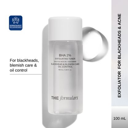 The Formularx 2% BHA Salicylic acid exfoliating toner with Niacinamide for blackheads, oil and acne control