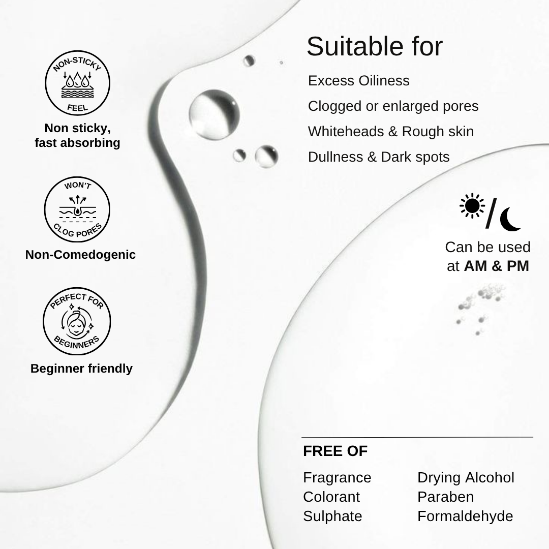 The Formularx AHA BHA 5% Glycolic acid and 2% Salicylic acid exfoliating toner. Non-sticky, non-comedogenic, beginner and sensitive skin friendly