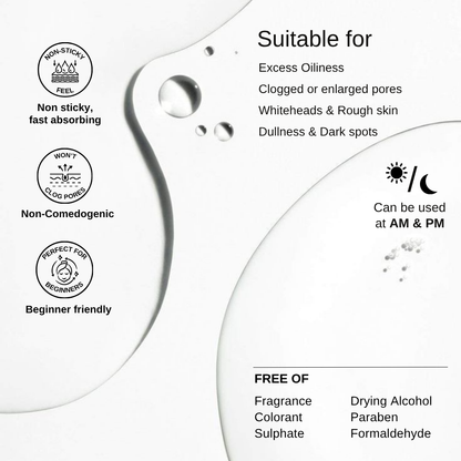 The Formularx AHA BHA 5% Glycolic acid and 2% Salicylic acid exfoliating toner. Non-sticky, non-comedogenic, beginner and sensitive skin friendly