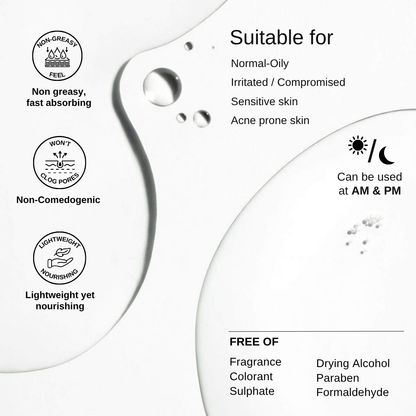 The Formularx Barrier Relief Lightweight Ceramide Moisturizer. Non-sticky, non-comedogenic, non-greasy