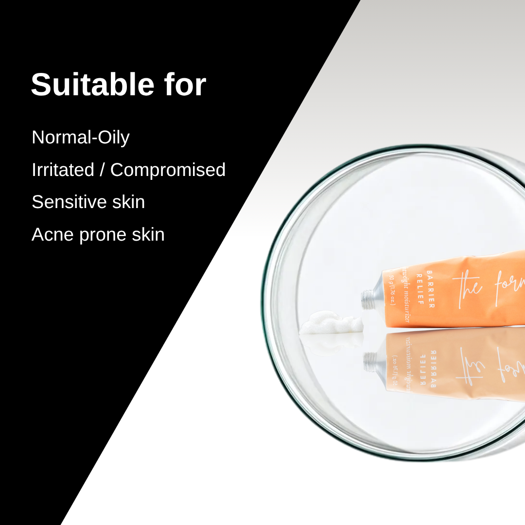 The Formularx Barrier Relief Lightweight Ceramide Moisturizer for all all skin types including oily, acne prone, sensitive skin