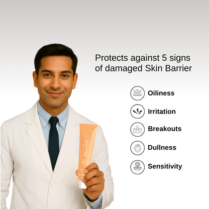 The Formularx Barrier Relief Lightweight Ceramide Moisturizer with Niacinamide recommended by dermatologist to repair damaged skin barrier for oily, acne prone, sensitive skin