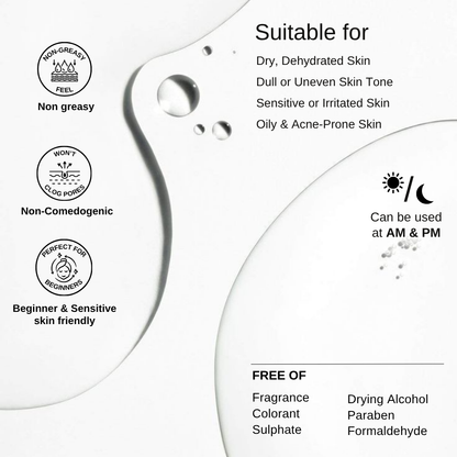 The Formularx Beyond Hydration Glycerin Intense Hydrating Serum with ceramides. Non-sticky, non-greasy, non-comedogenic, beginner and sensitive skin friendly