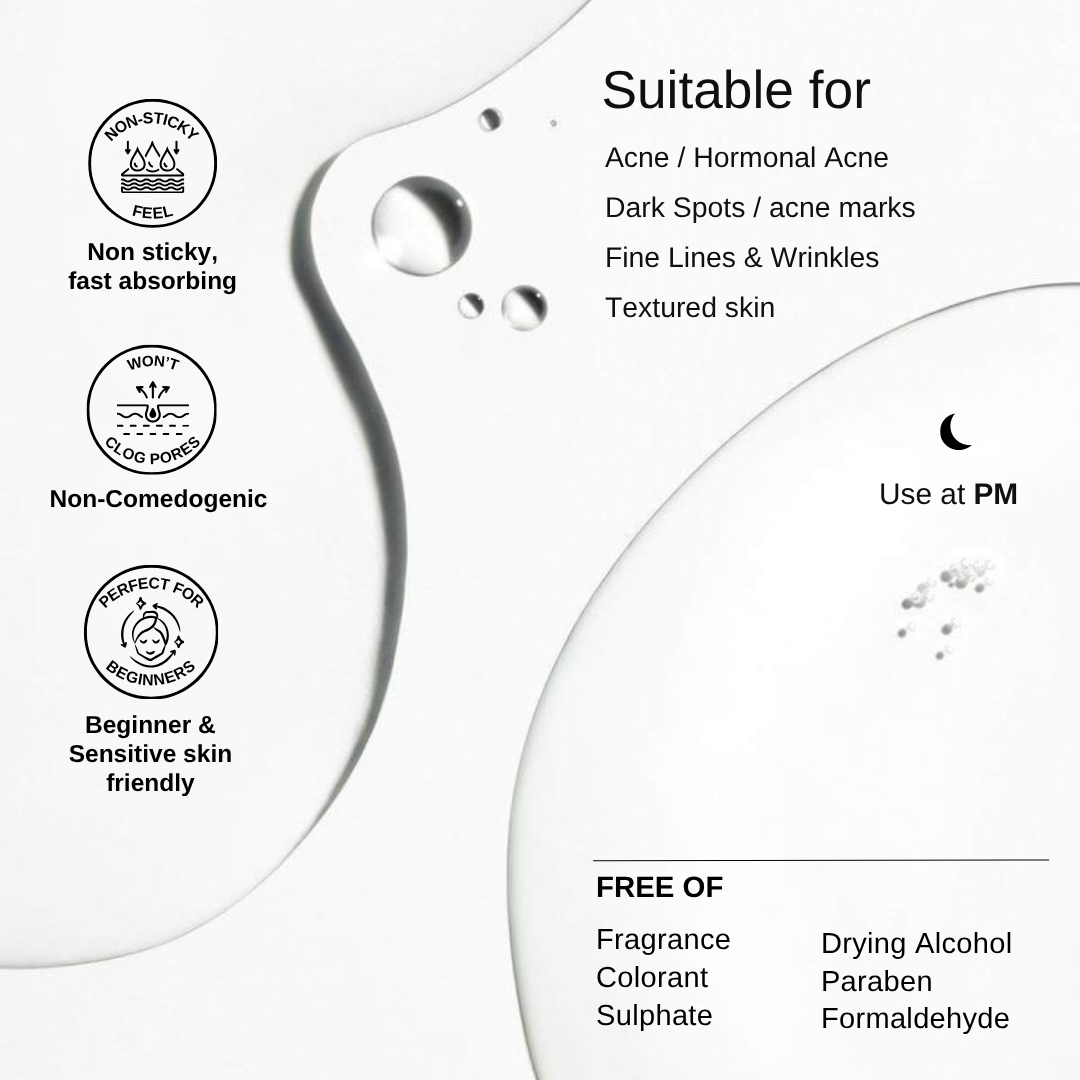 The Formularx Gentle Retinol Complex Serum. Non-sticky, non-comedogenic, beginner & sensitive skin friendly