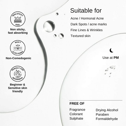 The Formularx Gentle Retinol Complex Serum. Non-sticky, non-comedogenic, beginner & sensitive skin friendly