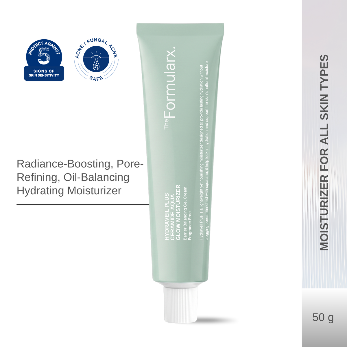 The Formularx Hydra Veil Plus Ceramide Aqua Glow Moisturizer for pore refining, barrier repair, reducing oiliness, glowing skin