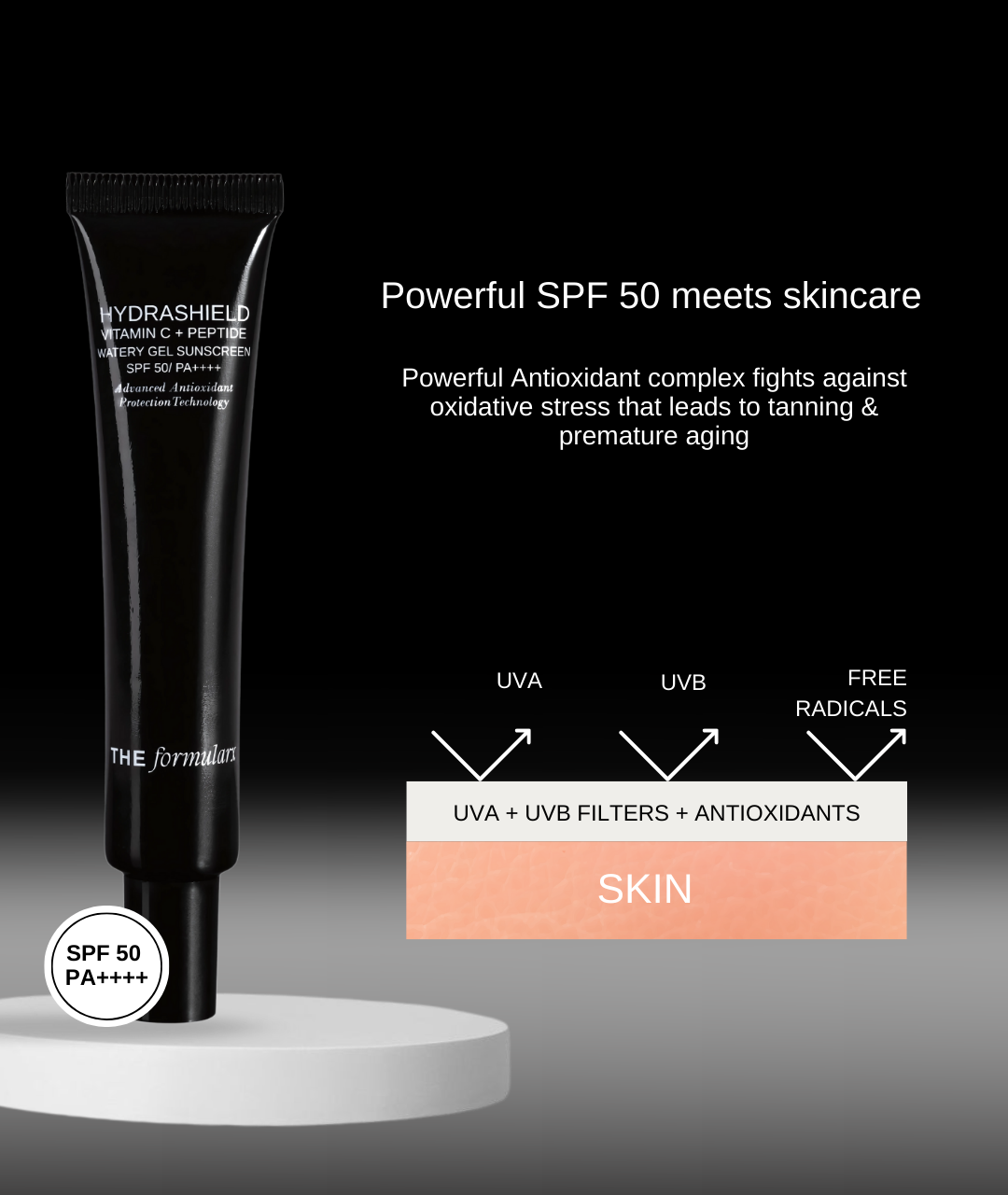 The Formularx Hydrashield Vitamin C + Peptide Watery Gel Sunscreen SPF50 PA++++ UVA UVB Sun protection