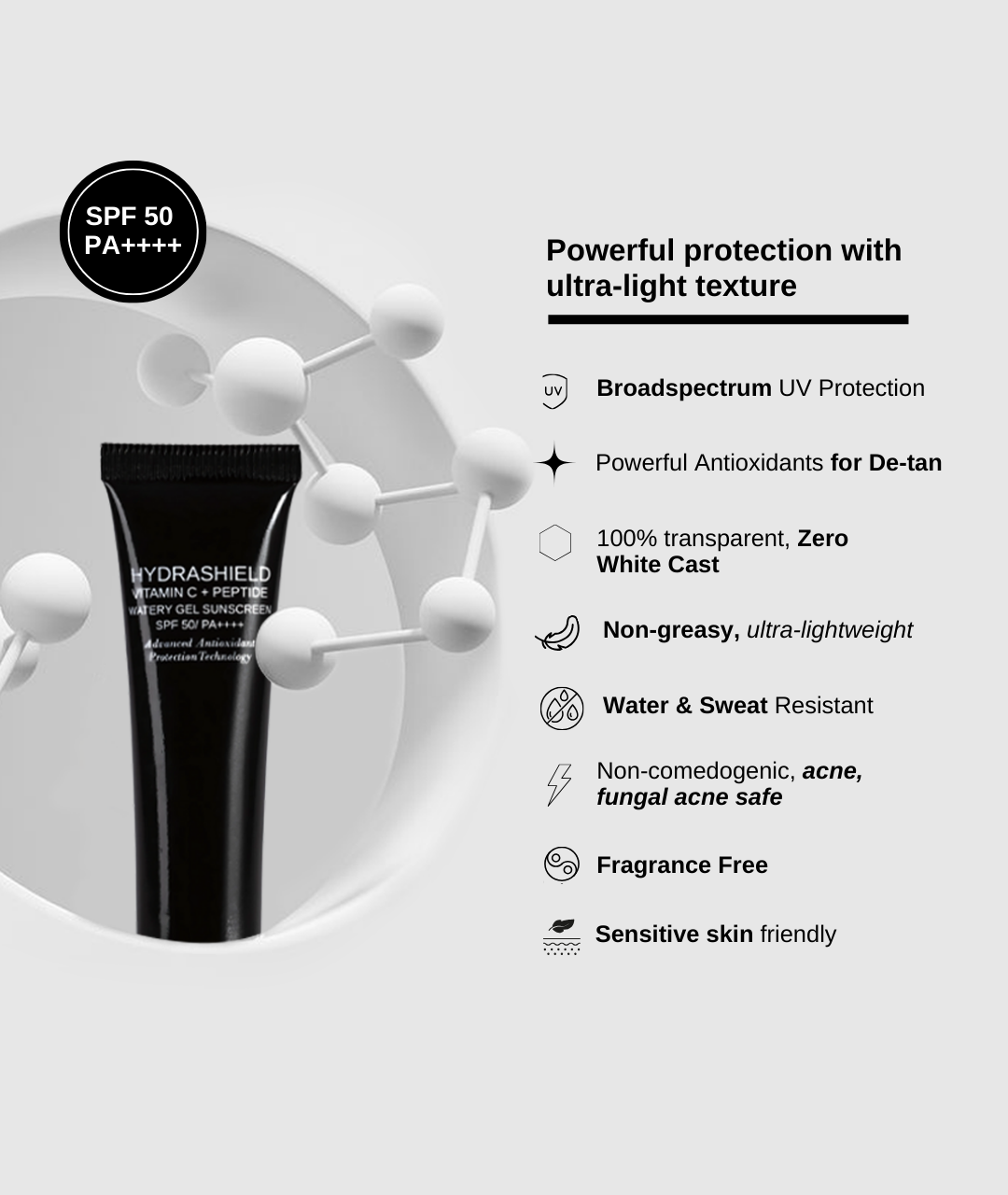 Hydrashield Vitamin C & Peptide Watery Gel Sunscreen SPF50 PA++++ (For ...