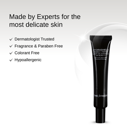 The Formularx Hydrashield Vitamin C + Peptide Watery Gel Sunscreen SPF50 PA++++ made by scientists and trusted by dermatologists for sensitive skin