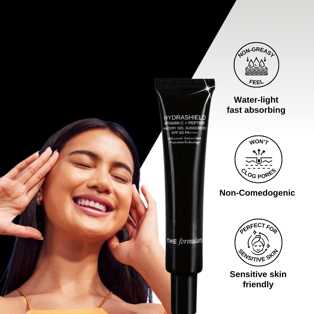 The Formularx Hydrashield Vitamin C + Peptide Watery Gel Sunscreen SPF50 PA++++ oil free non comedogenic