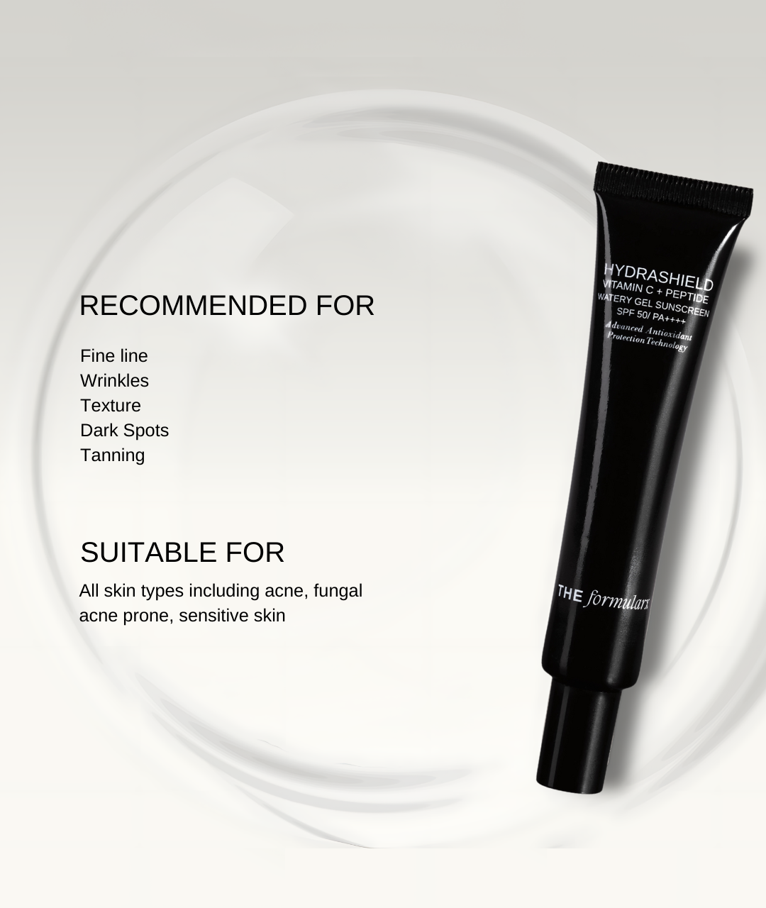 The Formularx Hydrashield Vitamin C + Peptide Watery Gel Sunscreen SPF50 PA++++ recommended for