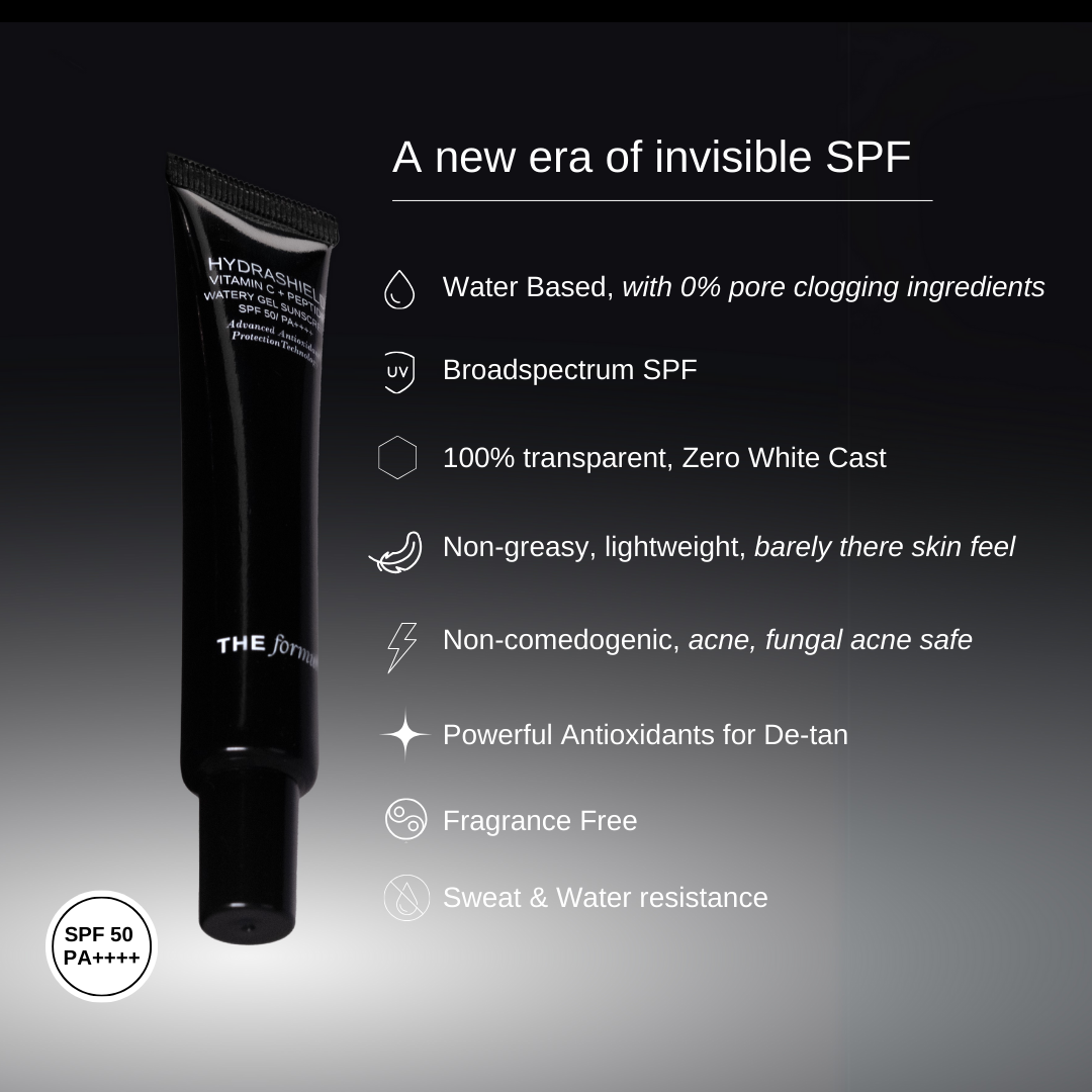 The Formularx Hydrashield Vitamin C + Peptide Watery Gel Sunscreen SPF50 PA++++ skin benefits