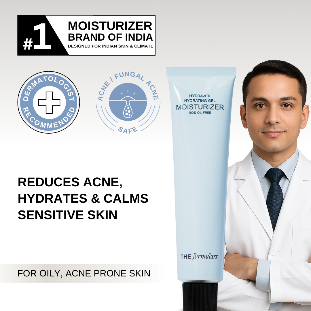 The Formularx Hydraveil Hydrating Ceramide Gel Moisturizer with ectoin and hyaluronic acid for oily, acne, fungal acne prone skin