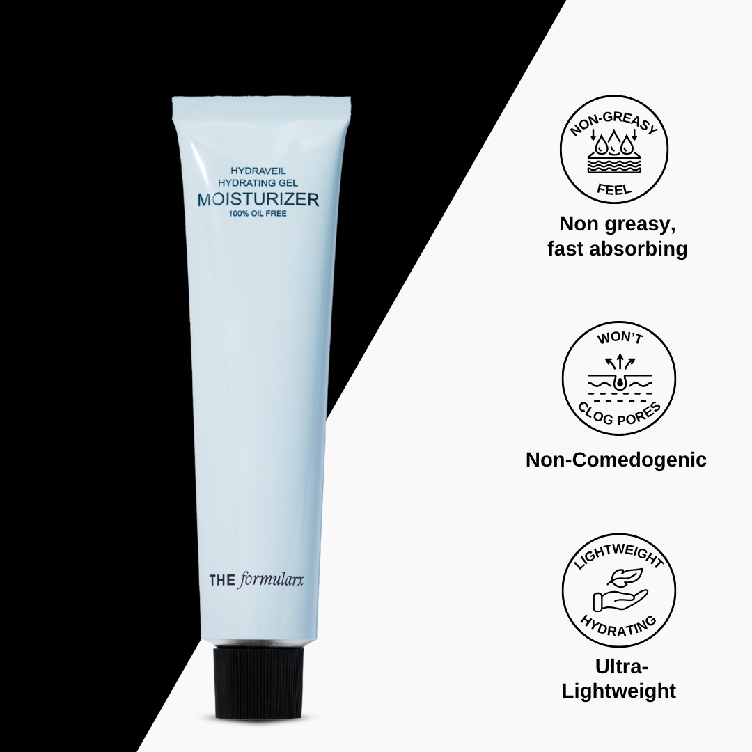 The Formularx Hydraveil Hydrating Ectoin & Ceramide Gel Moisturizer is non comedogenic, acne safe, non sticky, and oil free