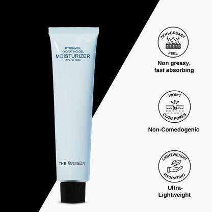 The Formularx Hydraveil Hydrating Ectoin & Ceramide Gel Moisturizer is non comedogenic, acne safe, non sticky, and oil free
