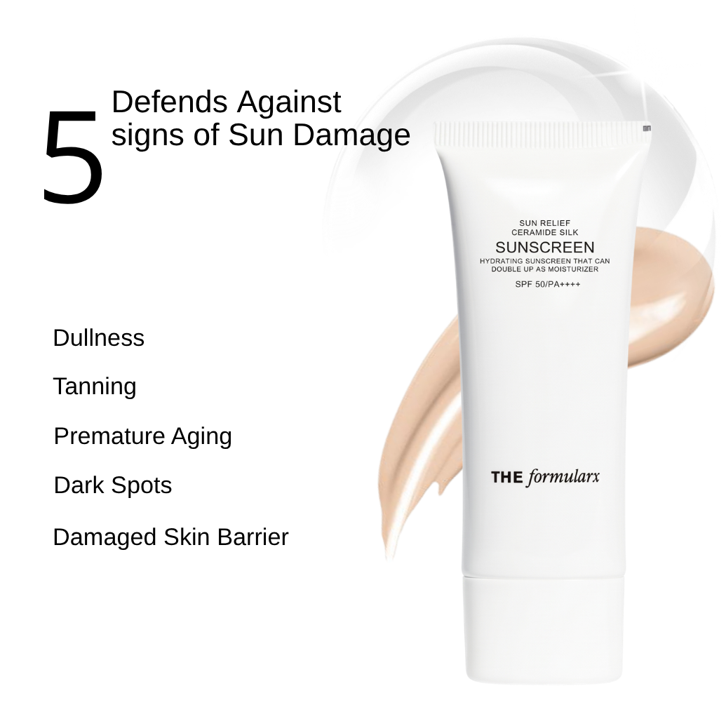 The Formularx Sun Relief Ceramide Silk Sunscreen SPF50 PA++++ 2-in-1 moisturizing sunscreen