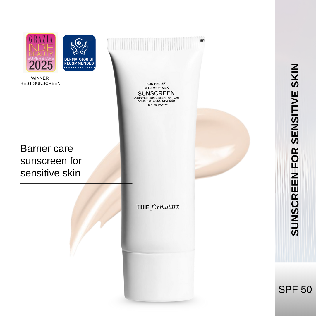 The Formularx Sun Relief Ceramide Silk Sunscreen SPF50 PA++++ barrier care for sensitive skin