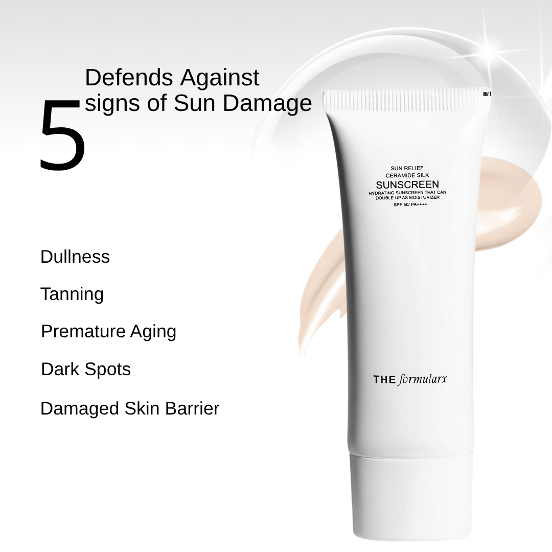The Formularx Sun Relief Ceramide Silk Sunscreen SPF50 PA++++ protect against UV Sun damage and repair skin barrier