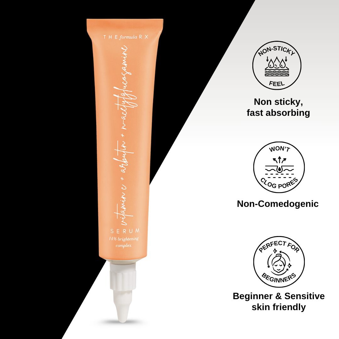 The Formularx Vitamin C Brightening Serum with Arbutin non sticky, non comedogenic, beginner friendly